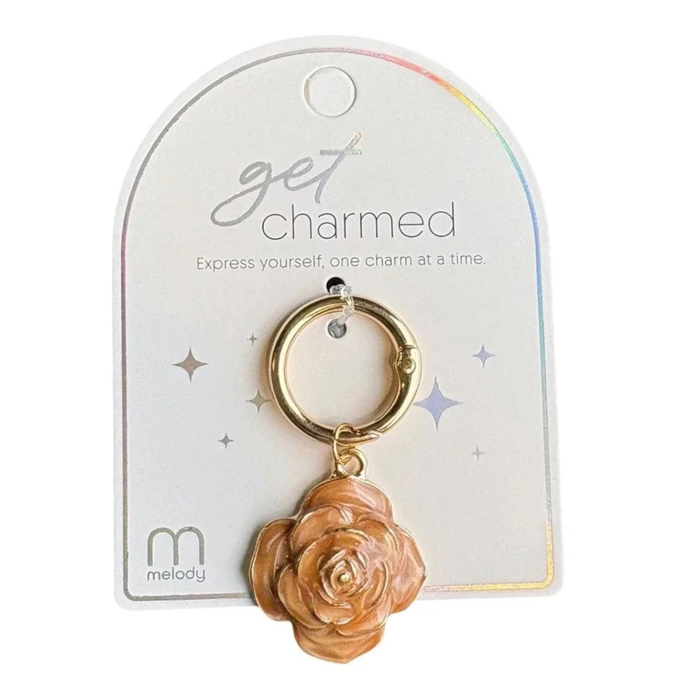 Melody Women's Key Chain Finder Caramel Gold Tone Rose Flower Charm 2.25